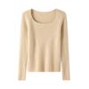 Chic Age-Defying Color-Block U-Neck Cashmere Sweater for Women - Slim Fit, Thick Knit Jacquard.