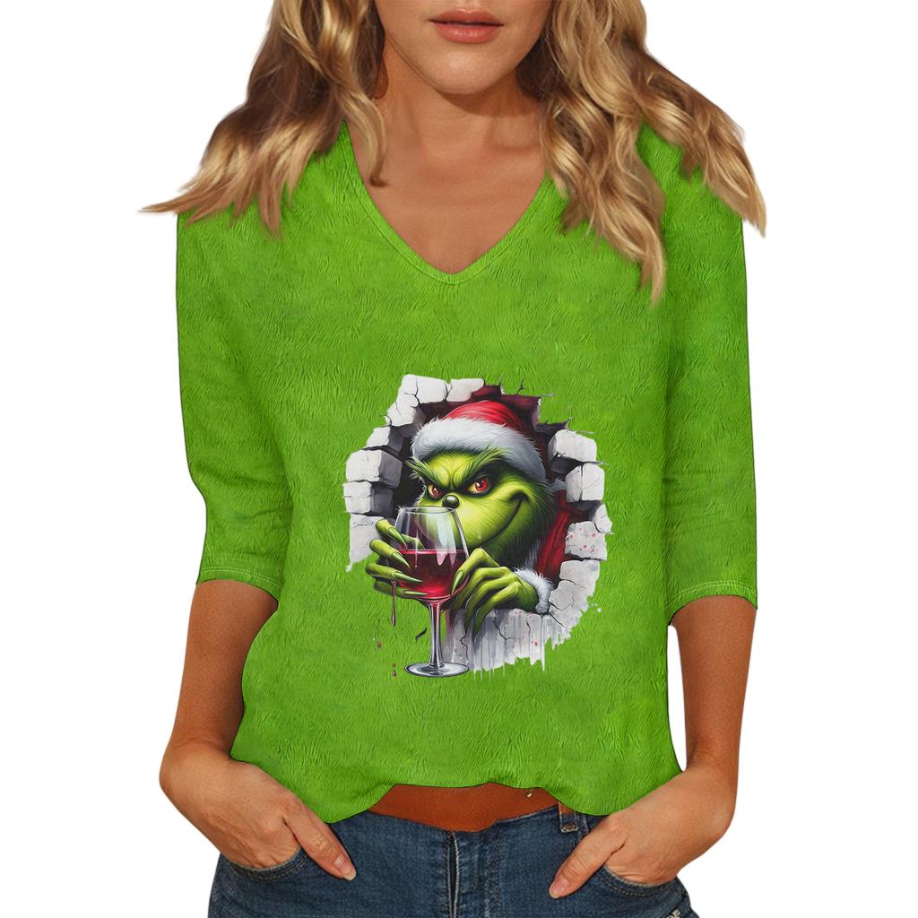 Women's Casual Fashionable Sexy Comfortable V-Neck Christmas Three-Quarter Sleeve Top