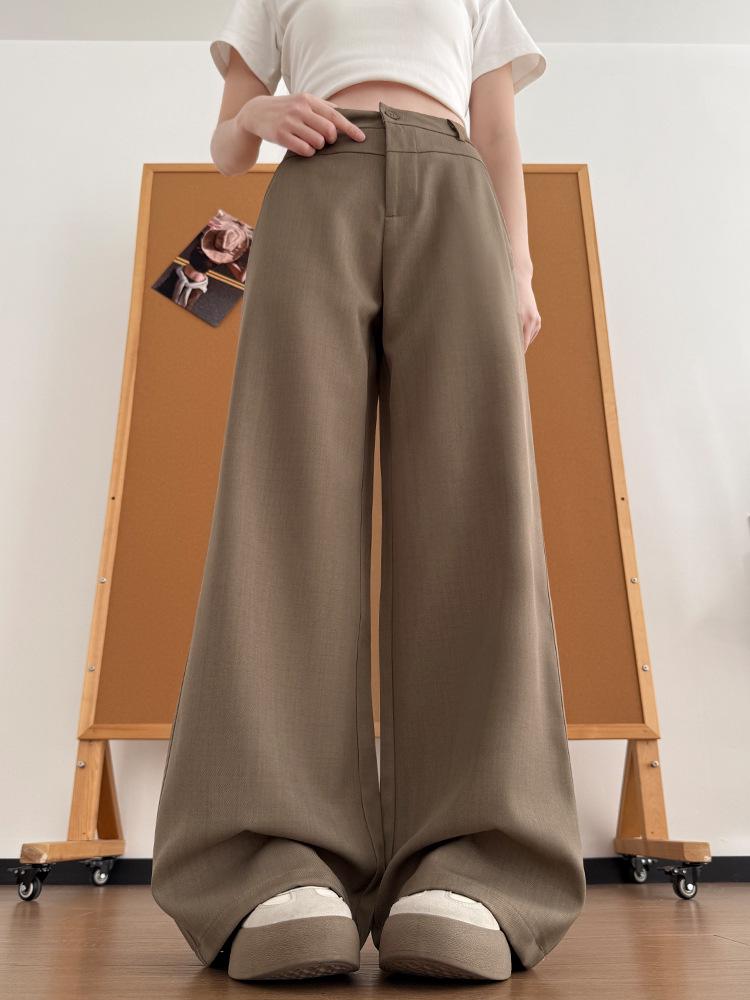 Women's French Style High-Waisted Wide-Leg Suit Pants - Spring/Summer Draping Straight-Leg, Slim Fit, Casual Long Pants