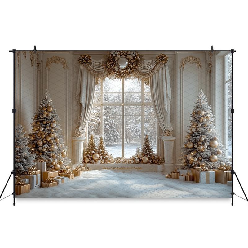 Mocsicka Christmas Background Photography Xmas Tree Winter Snow Home Window Gifts Decoration Baby Shooting Backdrop Photo Studio