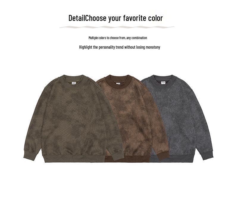 Men's Retro Heavyweight Knit Hoodie - Loose Casual Style for Autumn and Spring