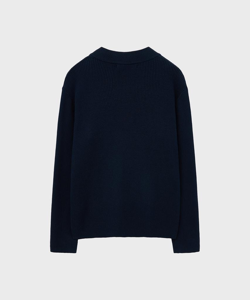 NOIRER Ribbed Zip-Up Knit (Navy)