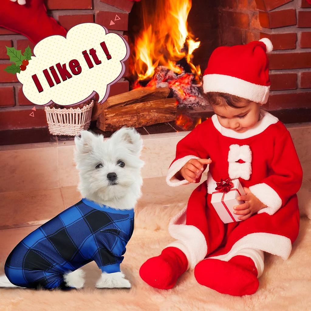 3 Pieces Christmas Dog Pajamas Red Buffalo Plaid Jumpsuit Puppy Pet Pajamas Buffalo Check Cute Apparel for Small Medium Dog Cat Chihuahua Puppy