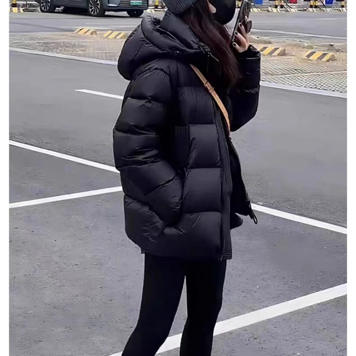 Толстая короткая хлопковая куртка женская зимняя теплая хлопковая куртка L чёрный — фото 4