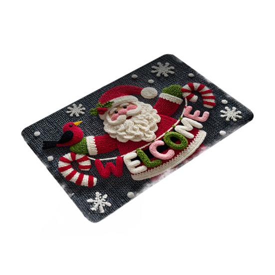 Christmas Floor Mat 3D Effect Pattern Doormat Santa Welcome Mat Non-Slip Xmas Tree Snowman Floor Rug for Entryway Porch