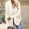 Women Cardigan Coat Collarless Batwing Long Sleeve Open Front Knitting Coat Elastic Cuffs Solid Color Loose Fit Knitted Cardigan
