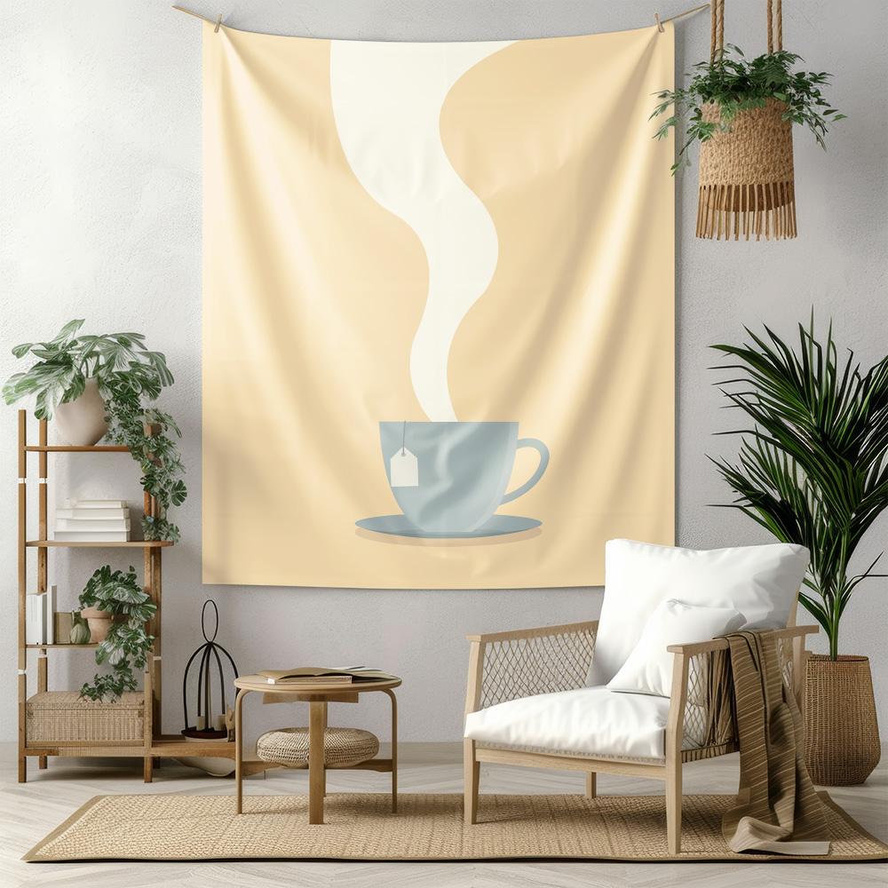 Minimalist Tea Cup Steam Wall Tapestry Machine Washable All Season Decor Print Calm Design Home Enhance spatial aesthetics