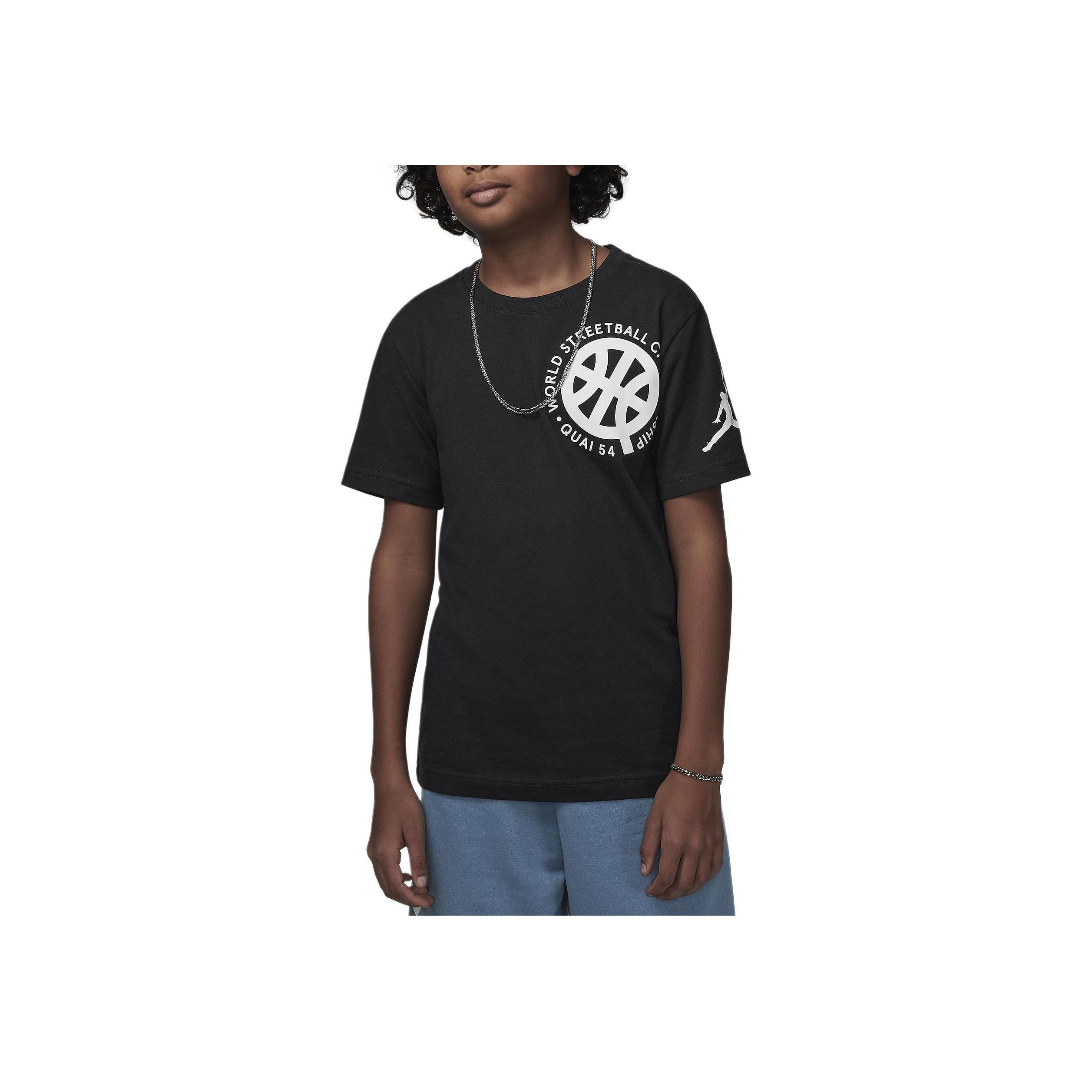 

Jordan Футболка с рисунком Quai 54 для детей старшего возраста, удобные простые детские футболки с коротким рукавом, темно-черные HM9288-045 M