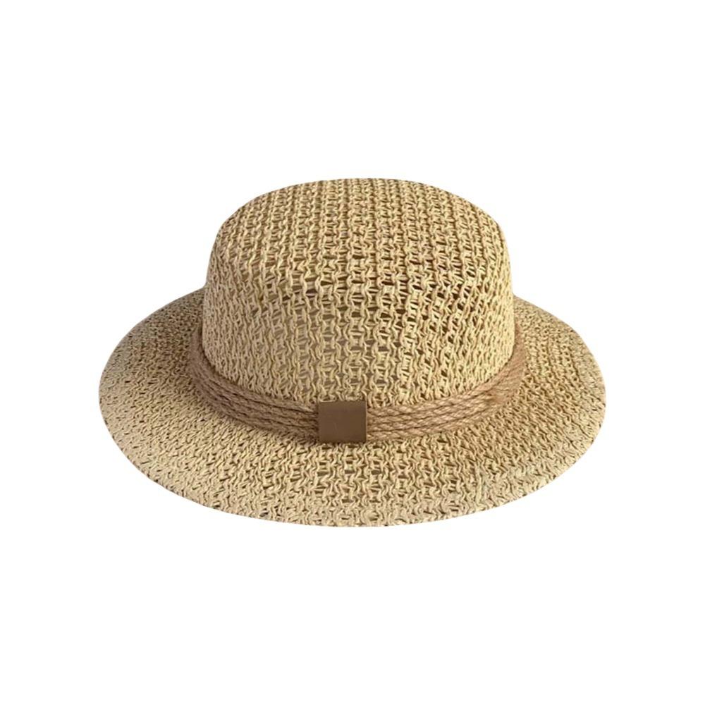 Breathable Mesh Handwoven Sun Cap Sun Protection Flat Top Beach Hat  Garden Tea Party бежевый