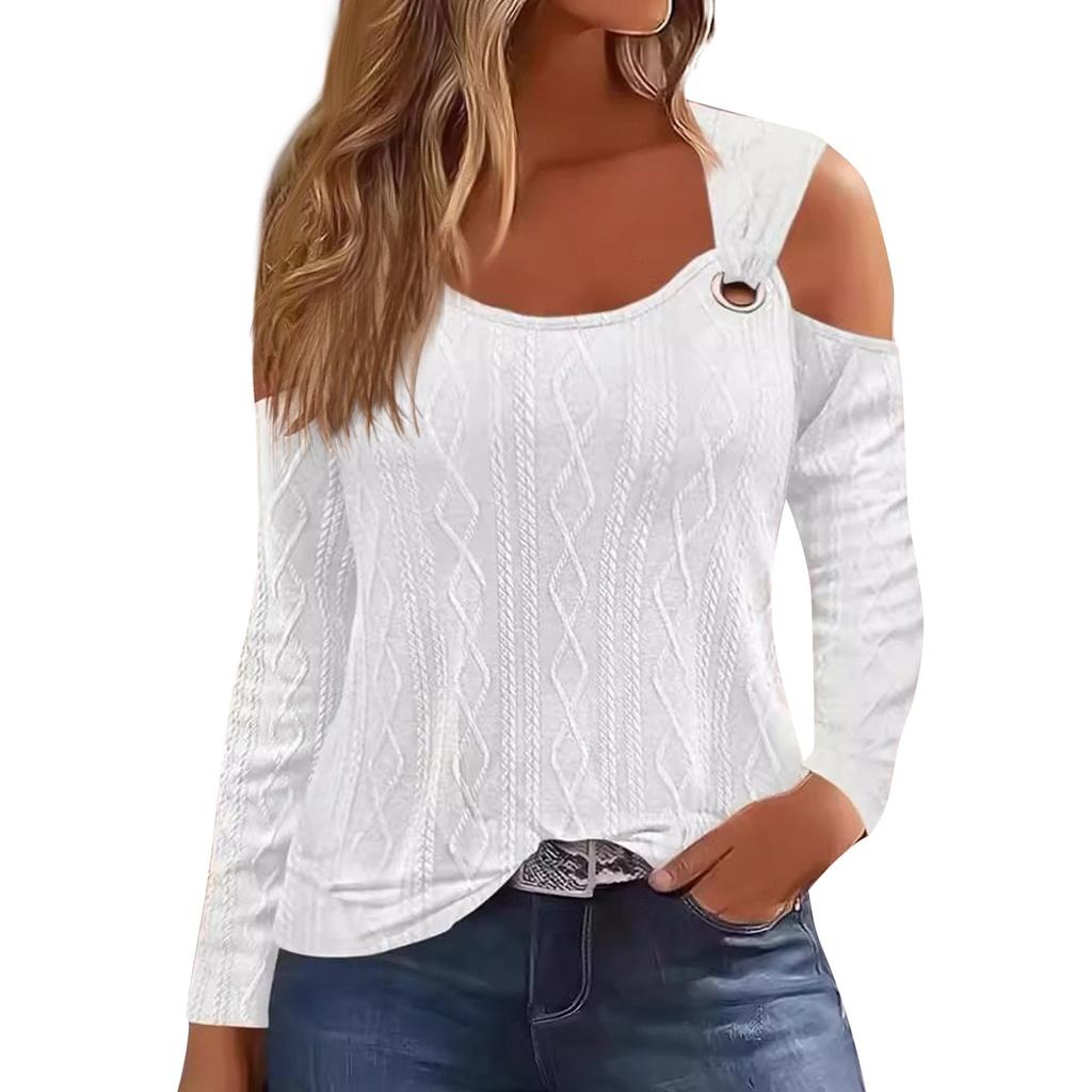 Damenmode Lässig Einfarbig V-Ausschnitt Metallschnalle Langarm T-Shirt Top