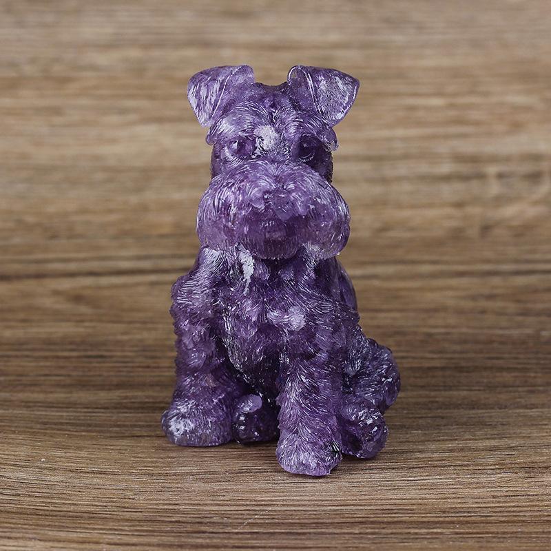 Szczeniak Schnauzera Żywiczna Kryształowa Statua Przedmioty do Wystroju Domu Różowy Kryształ Kamień Miłości Rzeźby i Figurki Schnauzerów Wystrój Domu