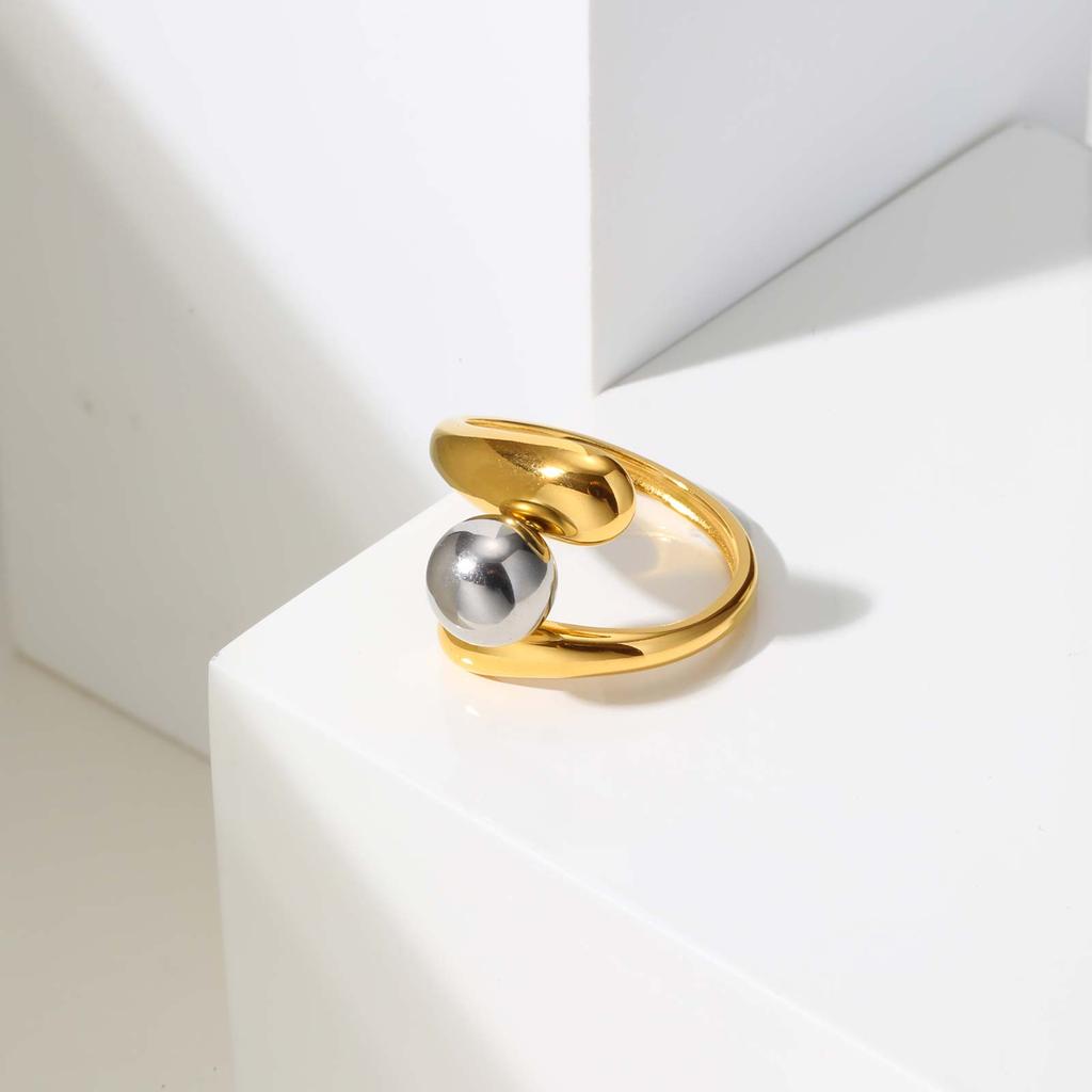 Bague ouverte géométrique en acier inoxydable et métal, Bagues à ligne irrégulière plaquées or, Bijoux statement étanches pour femmes
