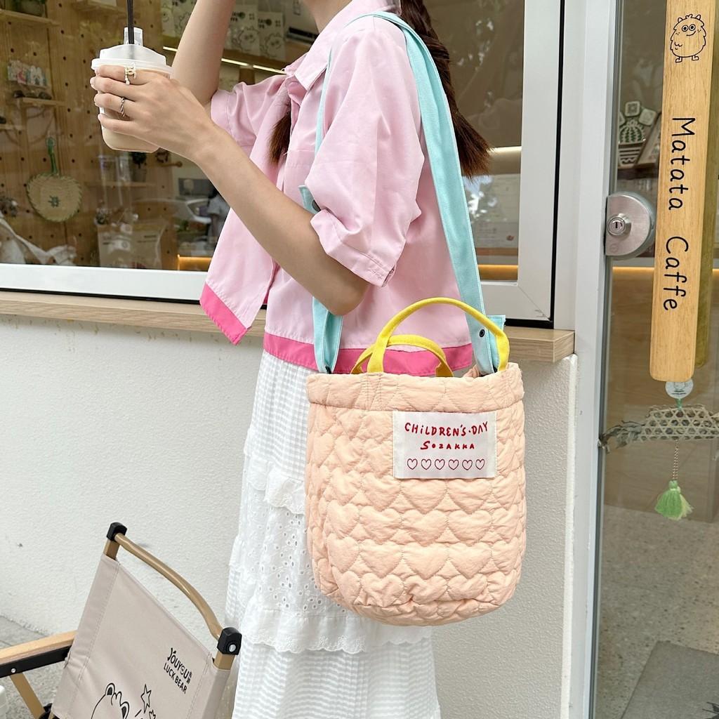 

Stylish Large Capacity Milk Purple Tote Bag For Moms With Double Straps In Cotton Material Orange Heart