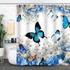 Blue Butterfly Shower Curtain Floral Butterflies Shower Curtains for Bathroom Waterproof Polyester Fabric Bath Curtain