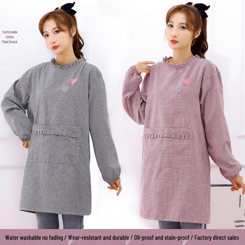 Women's Pure Cotton Apron with Sleeves - Anti-Stain, Dirt-Resistant Kitchen and Workwear for Home and Office