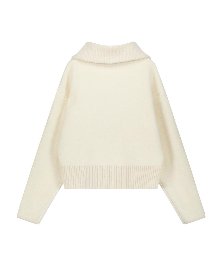 OEUVA Ivory Mohair Crop Zip-Up Knit