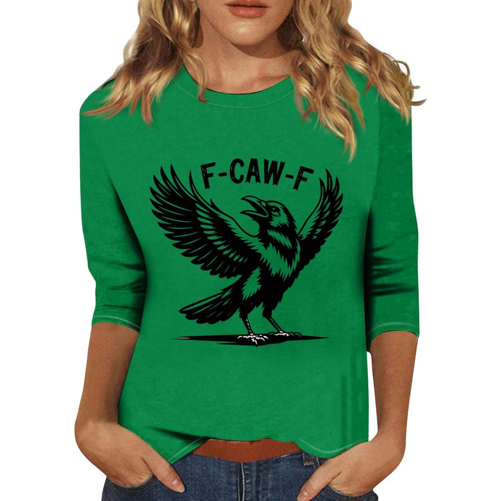 Women's Fashion Casual Three-Quarter Sleeve Printed  Neck T-Shirt Top