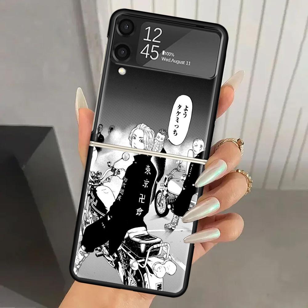 Tokyo Aevengers Black Anime Hard PC Phone Case For Samsung Galaxy Z Flip 7 6 5 4 3 Black ZFlip7 ZFlip6 Flip5 Flip4 Flip3 5G Prin
