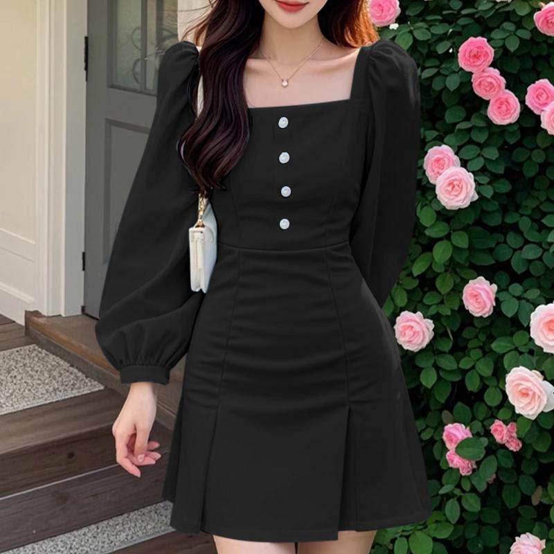 

VONDA Женские повседневные платья с квадратным вырезом, пышными длинными рукавами, однотонные, облегающие бедра S синий