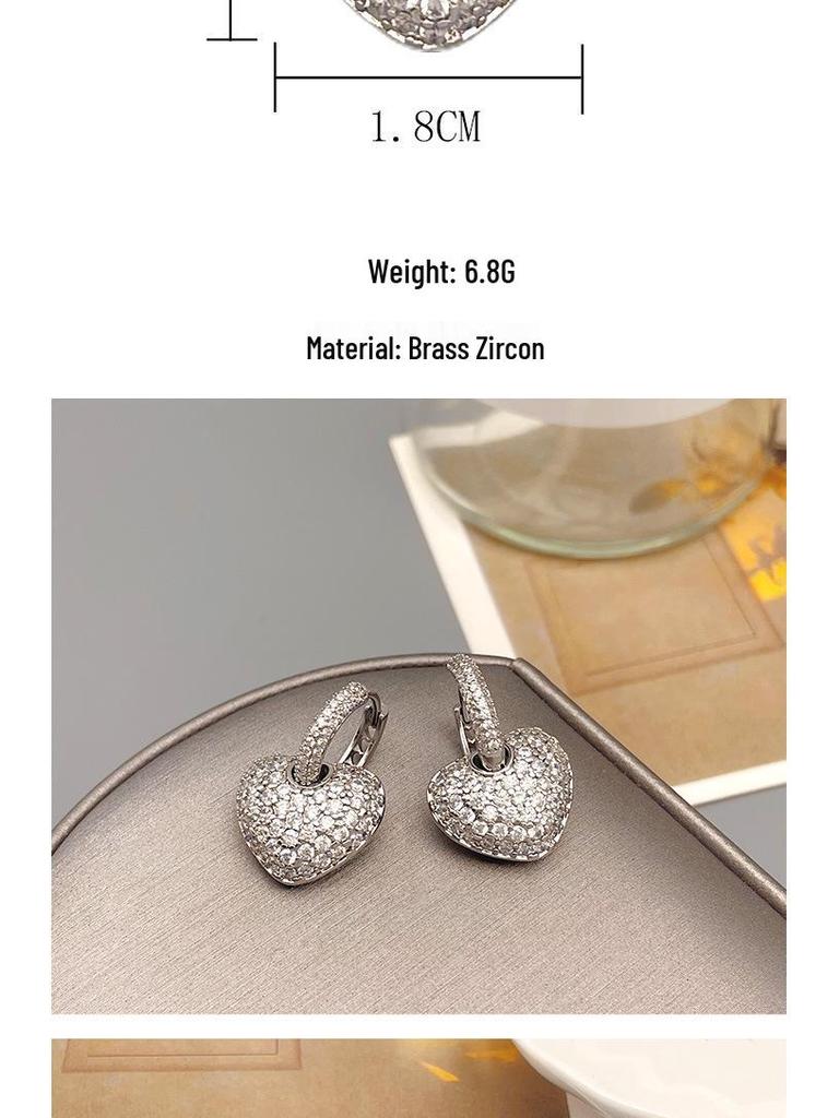 Korean & Japanese Hollow Heart Zircon Earrings: Elegant Dual-Wear Clip for Commuting & Fashion