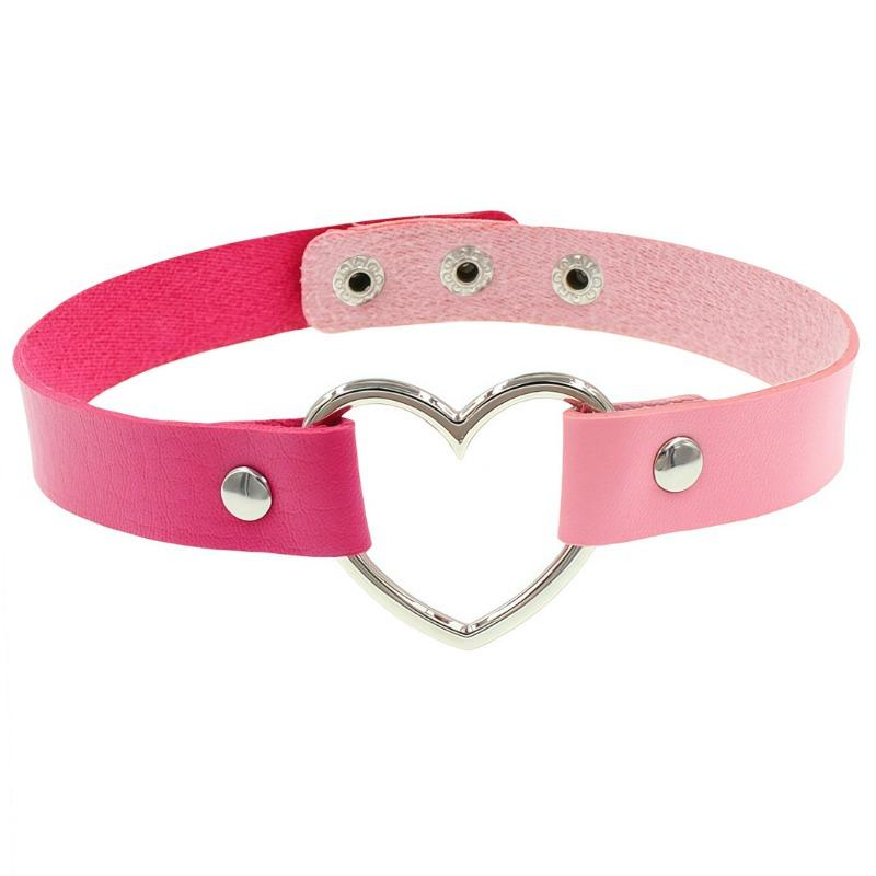 Eco-friendly PU Leather Japanese Harajuku Hip-hop Heart-shaped Peach Heart Love Two-color Splicing Neck Strap Collarbone Collar Punk Necklace