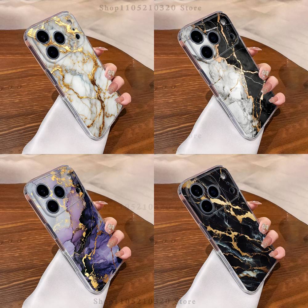Black Gold Marble Art Phone Case iPhone17 16 15 14 13 12 11 Pro Max Plus Mini Clear Full Back Cover Silicone Soft Shell
