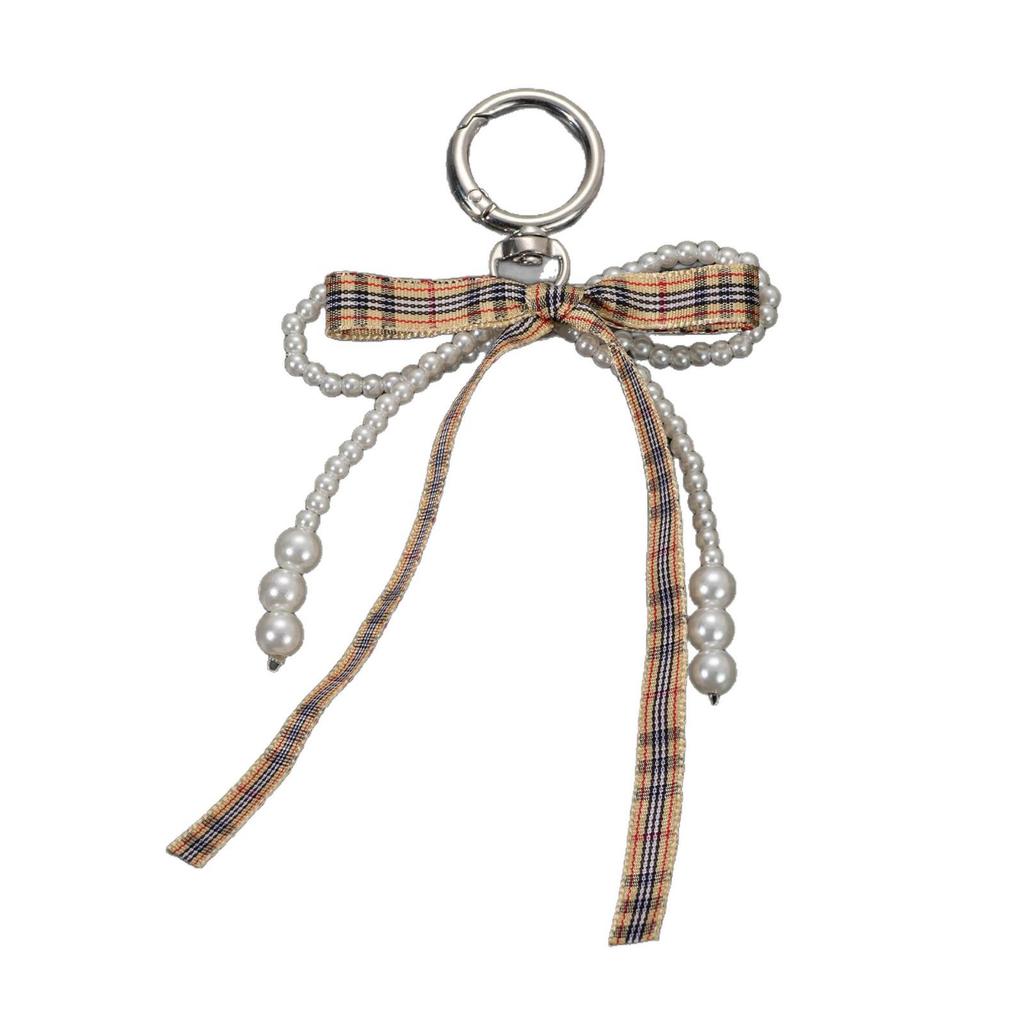 Elegant Coffee Bow-Pearl Heart Keychain Pendant for Handbags