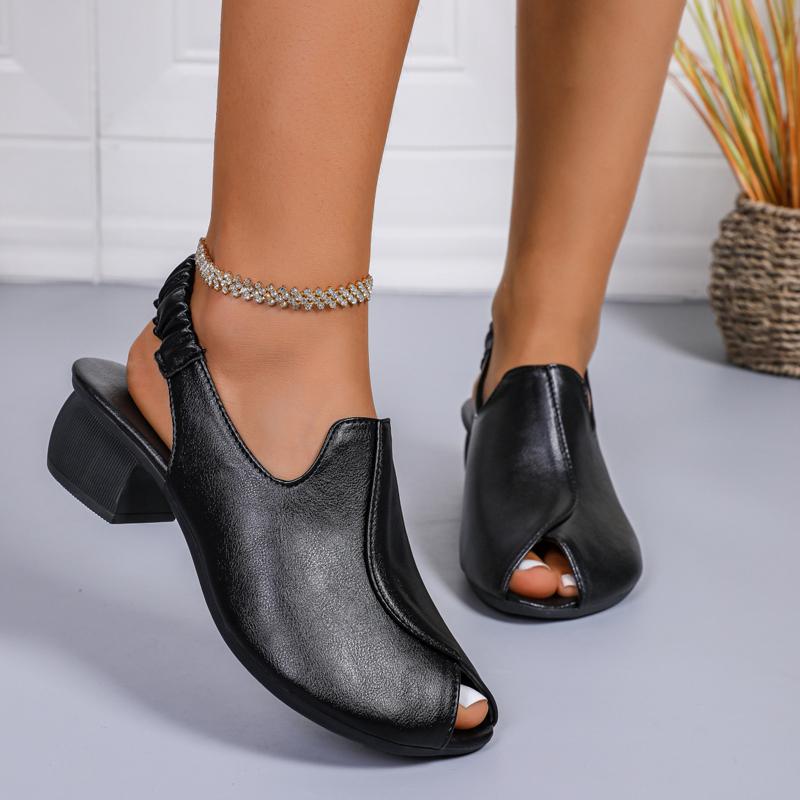 

Fashion Retro Leather Peep Toe Sandals Woman Soft Sole Mid Heel Slingback Shoes Ladies Summer Vintage Strap Gladiator Zapatos In Brown 35