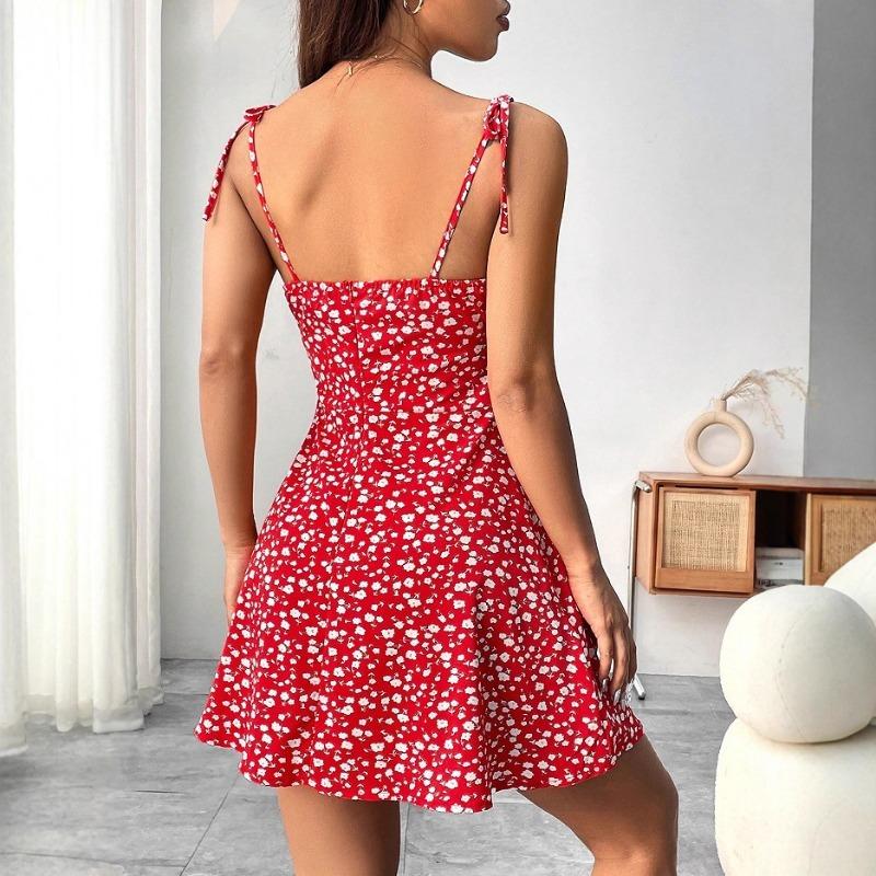 YYFS Kadın Moda Yaz Bahar Çiçek Desen Baskı Kolsuz Jartiyer Yüksek Bel Günlük Elbiseler