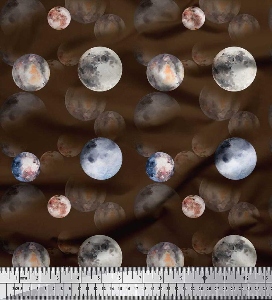 Soimoi Black Poly Crepe Fabric Planet Galaxy Decor Fabric Printed Metre 42 Inch