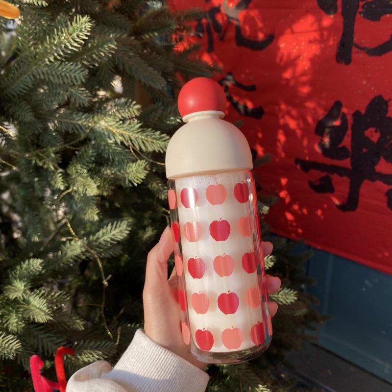 Niche New Year'S Christmas Puppy Red Nose Double-Layer Glass High Temperature Resistant Sealed Water Cup Car Carry-On Cup Gift