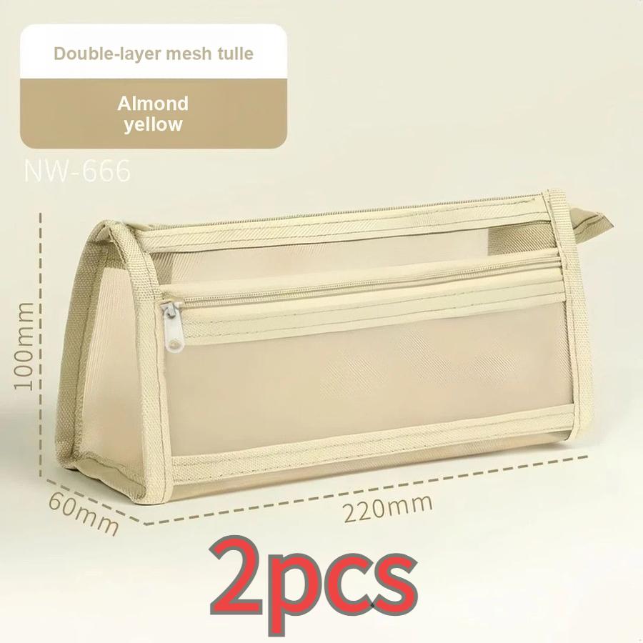 2 st Genomskinlig Dubbellager Nät Stor Kapacitet Pennfodral Special för Prov Nytt Enkelt Dubbellager Högkvalitativ Estetisk Blyertspennförvaringsväska