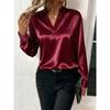 New Spring and Autumn Loose V-neck Office Womens Blouse Simple Long Sleeved Shirt Fashion Casual Solid Color Elegant Clothing
