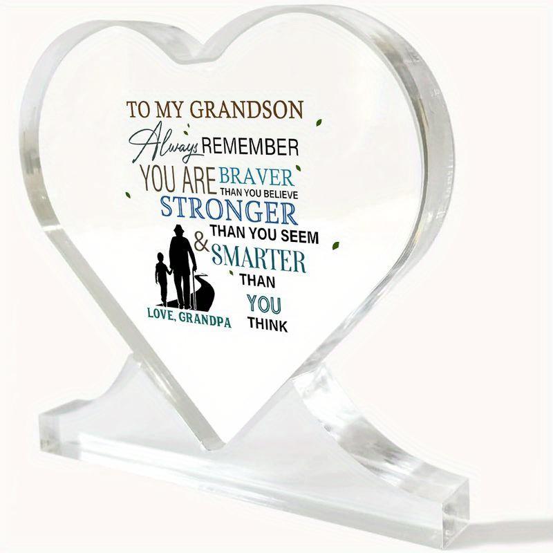 

Heartfelt Grandson Gift From Grandparents - Inspirational Acrylic Heart Keepsake with Loving Message, Birthdays, Graduations, Christmas, Valentine S 10.9*10.4cm