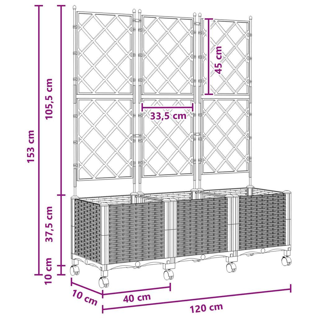 Planters with Trellis and Wheels 3 Pieces Gray PP