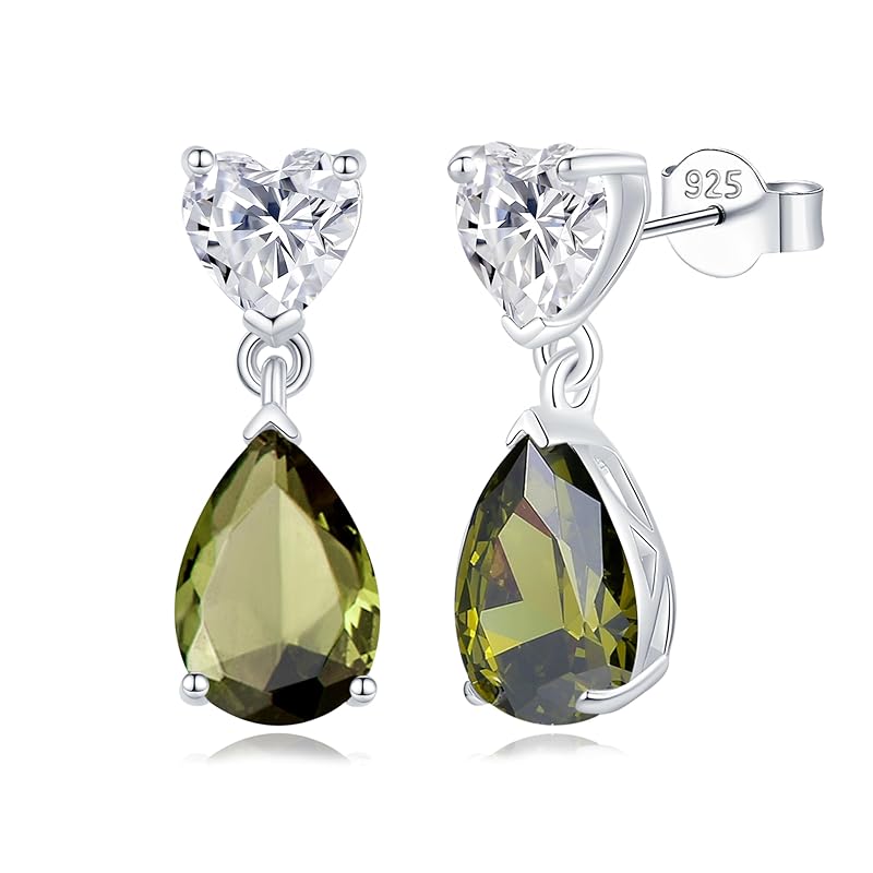 

[FANCIME] birthstone earrings ladies August peridot drop heart motif zirconia silver S925 amulet stone accessories Christmas birthday present gift