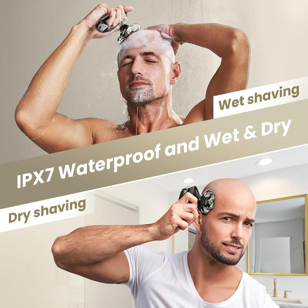 7D Head Shavers for Bald Men, Detachable Head Shaver LED Display Dry Wet Bald Razor, IPX7 Waterproof Electric Razor with Type-C Charge