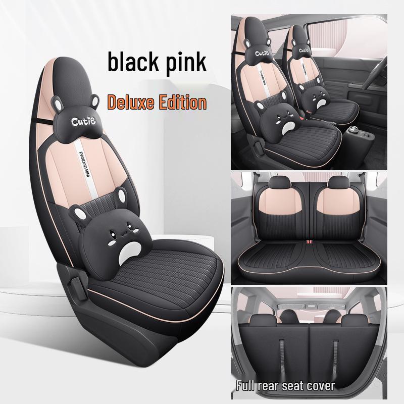 2023 Cute Panda Mini Car Seat Cushion – 120km Model, Full Surround Cartoon Leather Cover