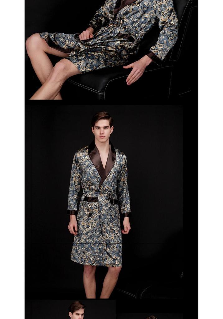Men's Silk Pajama Set: Mid-Length Robe & Short/Long Sleeve Options for Spring, Summer, and Autumn