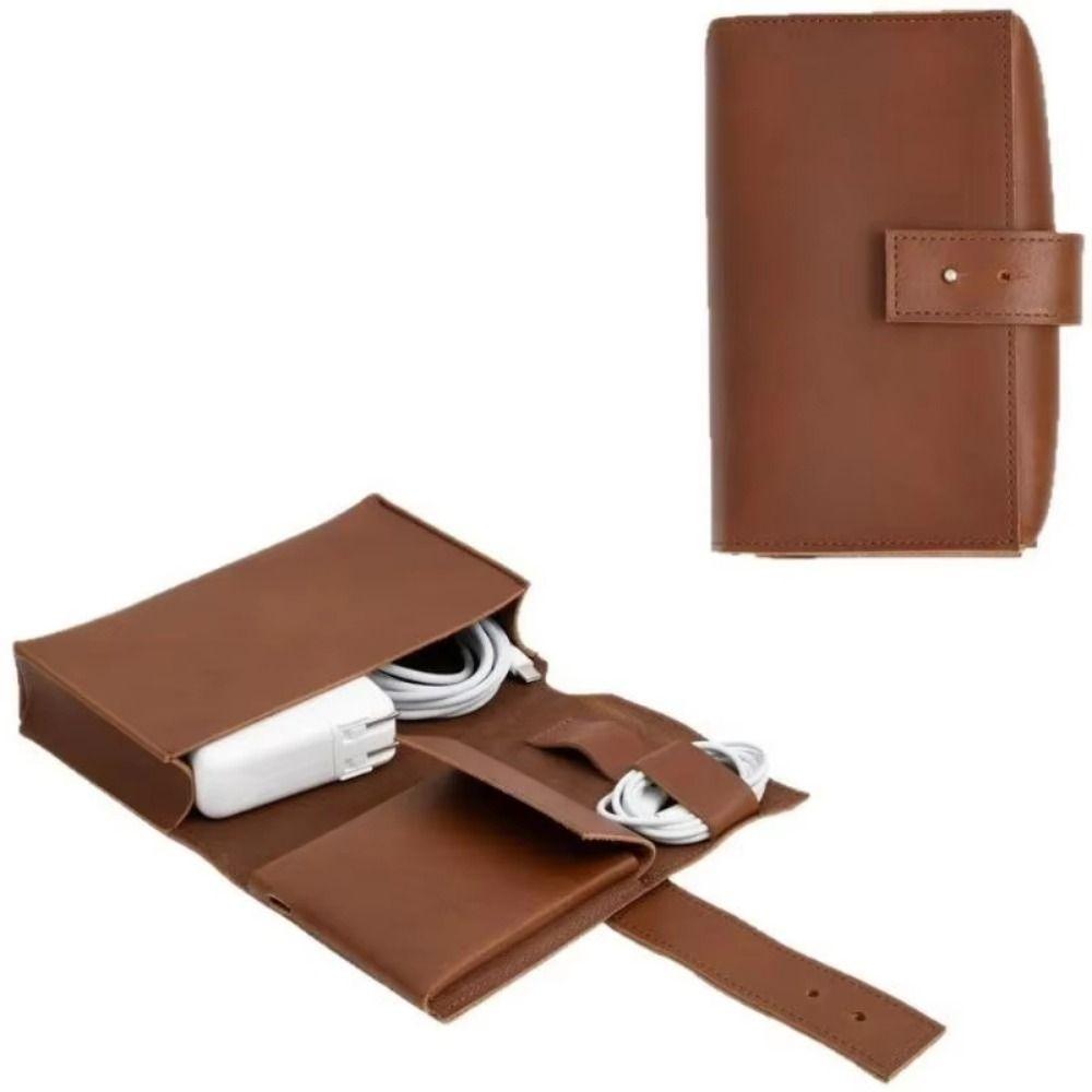 PU Leather Cable Organizer Pouch Durable Data Cable Storage Bag Electronic Gadget Bag  Office Use