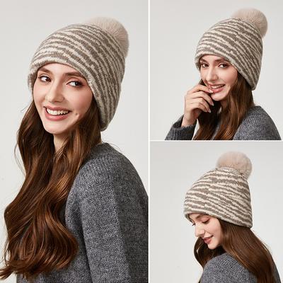Zebra Knitted Hat Warm Cap Women's Winter Outdoor Thick Ear Protection Wool Cap