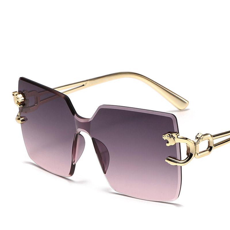 Non-polarized New European and American Fashion One-piece Frameless Sunglasses, Personalized Leopard Head Sunglasses