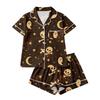 Women's Halloween Pajama Set with Short Sleeve Button Down Shirt and Shorts