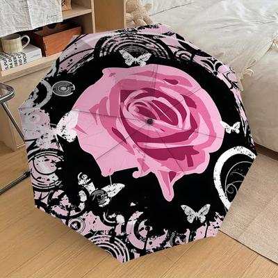 1PC Rose Butterfly Umbrella-8-Rib Reinforced, Automatic Open, Lightweight & Durable, Cute Fashion Accessory for Outdoor-P0701