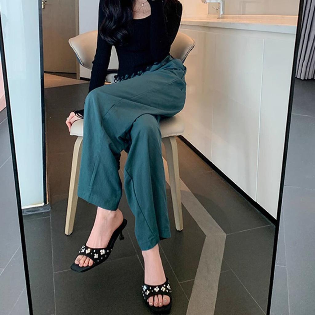 Shoes for Women with Heel Sexy Woman Slippers Square Head Slides Crystals Sandals on Offer Sale Korea Style Wholesale Stylish 39