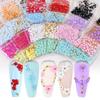 200pcs Five-Petal Nail Art Flowers with Gold & Silver Beads - White & Pink Resin Ornaments