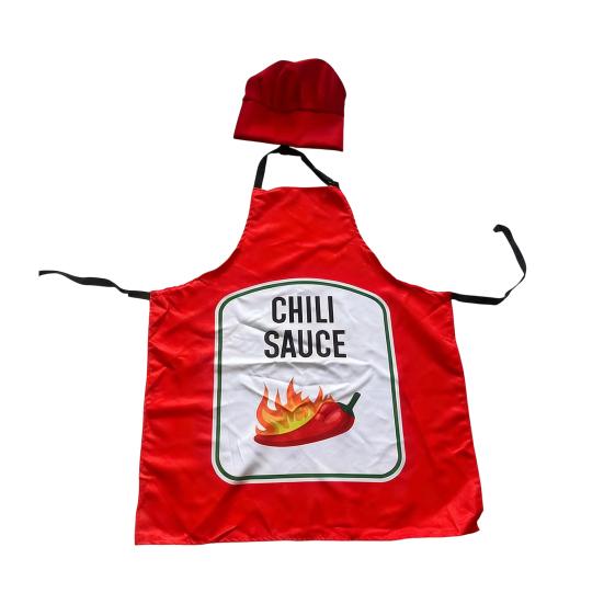 Sauce Kitchen Apron with Hat Adjustable Strap Breathable Christmas Halloween Cosplay Party Chili BBQ Teriyaki Sauce Chef Cooking Apron