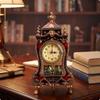 Table Clock with Pendulum Golden Finish Analog Desk Silent for Fireplace