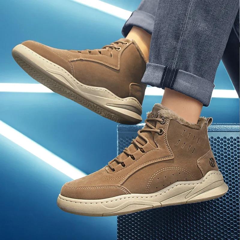 Fashion Men's Biker Boots Casual High Top British Tooling Shoes Keep Warm Trendy All-match Popular Motorcycle Lace-up Water Proof Boot