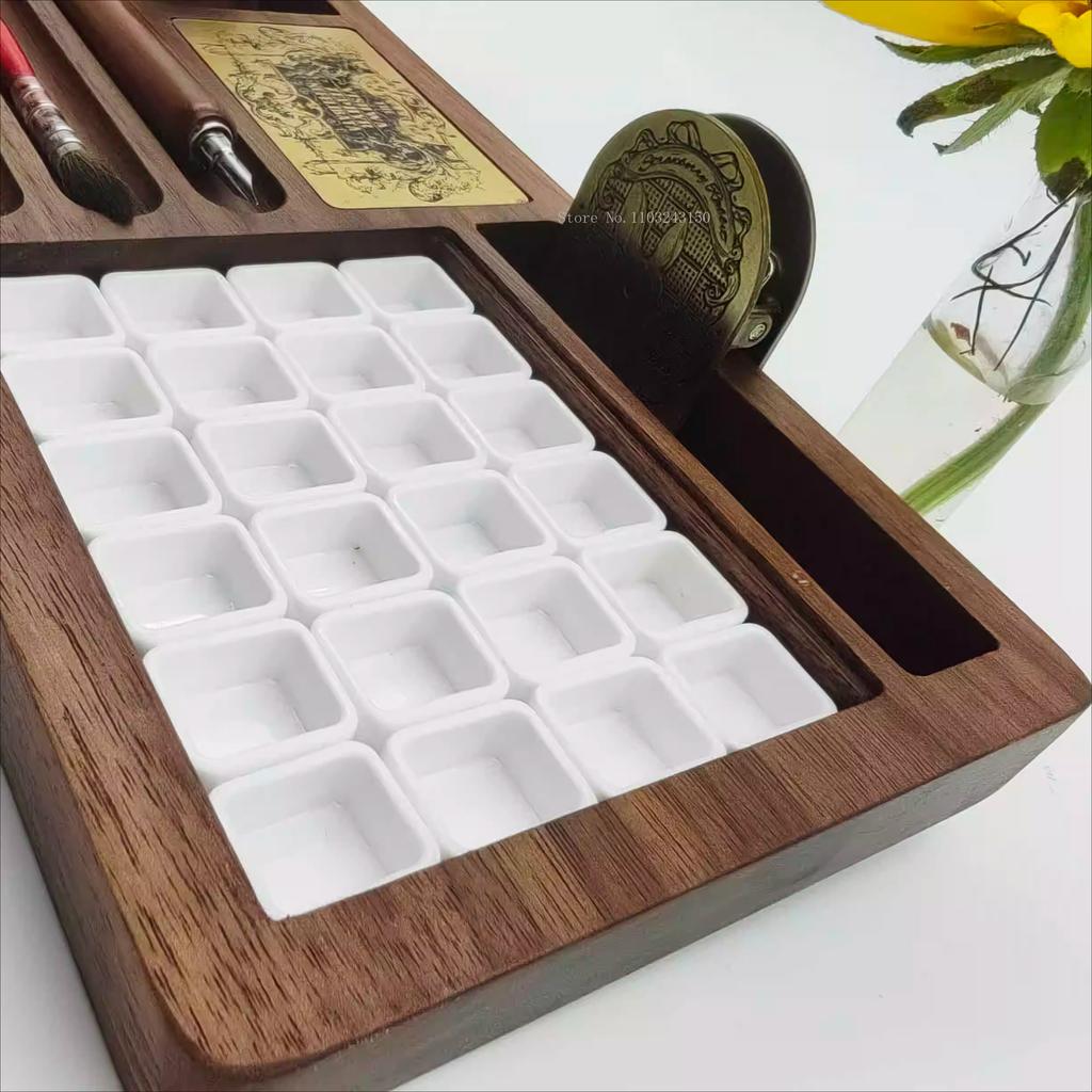 30.5cm Wooden Pigments Desktop Tray Art Tools Storage Rack Sketching Painting Water Color Sub-package Paintbrush Storage Plate
